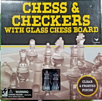 Vidrio Ajedrez y Damas Transparente Esmerilado 2.25" King Juego de Mesa Regalo Familiar 8+ Nuevo en Caja Foto 1 de 4