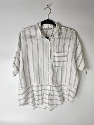 Camisa con botones de lino a rayas Athleta Anguila para mujer talla XSmall Foto 1 de 4