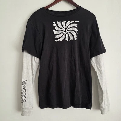Volcom Boys Size XL Longsleeve Tshirt 2019 Black And Gray 100% Cotton Grunge  - Image 1 of 4