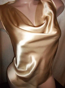 Vtg Gold Silk Satin Cowl Camisole Tunic Top L Free Ship - Picture 1 of 4