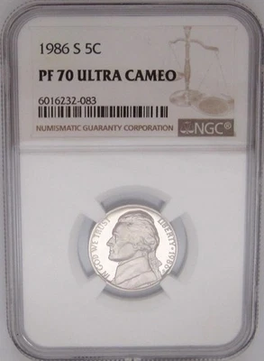 1986-S JEFFERSON NICKEL NGC PF70 ULTRA CAMEO = RARE & SCARCE w/ Book $2,000! - Image 1 of 4