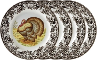 Spode Woodland Turkey Set of 4  10.5-Inch Dinner Plates Thanksgiving Tableware - Image 1 of 2