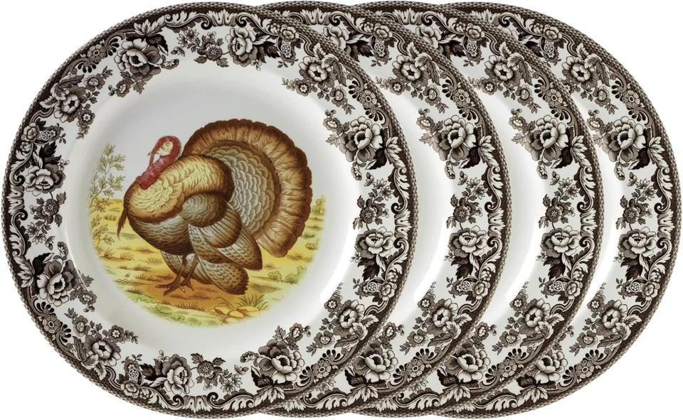 Spode Woodland Turkey Set of 4  10.5-Inch Dinner Plates Thanksgiving Tableware - Image 1 of 2