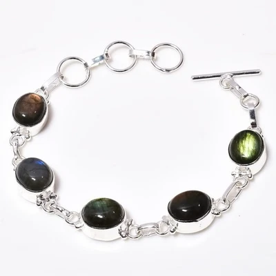 Labradorite Gemstone Handmade 925 Sterling Silver Jewelry Bracelet Size-7-8 - Image 1 of 4