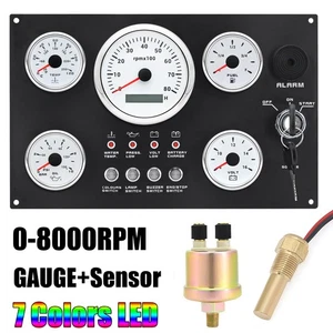 5 Gauge Set with Instrument Panel 0-8000 RPM Tachometer For Marine Boat Yacht  - Picture 1 of 15