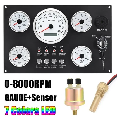 5 Gauge Set with Instrument Panel 0-8000 RPM Tachometer For Marine Boat Yacht  - Image 1 of 4
