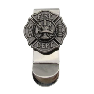 Silver Fire Dept Maltese Cross Money Clip Mens Card Holder Firefighter FF Gift - Picture 1 of 2