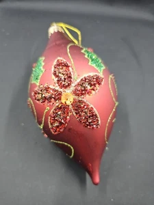 Adorno floral con cuentas de vidrio rojo y brillo, 7" - Imagen 1 de 6