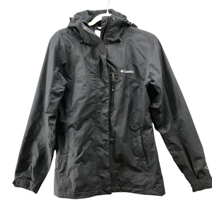 Columbia Giacca Nera Donna S Pelliccia Ecopelliccia Bordo Cappuccio Pioggia Omnitech Nylon Zip - Foto 1 di 11