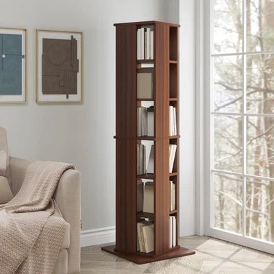 6 Tiers Corner Spinning Bookcase Organizer 360° Rotating Bookshelf Tower Walnut - Image 1 of 4