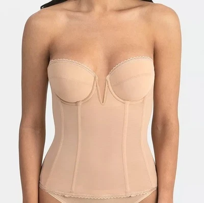 Nuevo con etiquetas Corsé nupcial Dominique Vivienne con alambre en V sin tirantes 42C Mocha 8990 Foto 1 de 4