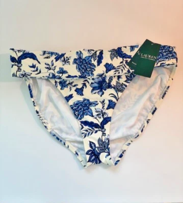 Ralph Lauren Womens Blue Toile Banded Hipster Bikini Swim Bottom  sz:14 NWT - Image 1 of 4