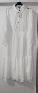 ZARA WHITE COLLARED CUTWORK EMBROIDERY MIDI DRESS WITH LINING SIZE XS BNWT - Picture 1 of 12