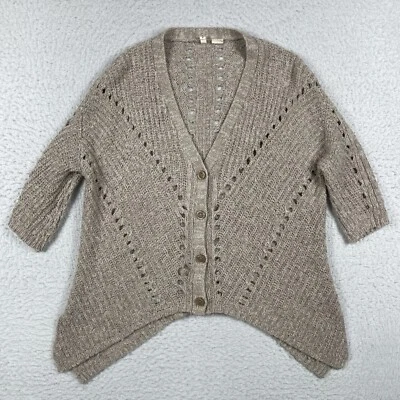 Anthropologie Moth Sweater Womens Medium Beige Cardigan Eyelet Half Sleeve - Image 1 of 4