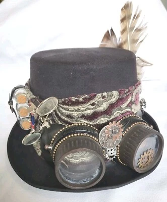 COSPLAY Steampunk Top Hat w/Gears Goggles Clock~ Victorian Costume  - Image 1 of 4