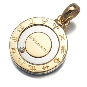 Auth BVLGARI Pendant Horoscope Diamond 18K 750 Yellow Gold/Stainless Steel - Picture 1 of 4