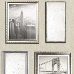 New York City Photo Frame Wallpaper Pearl Antique Gold Embossed Glitter Vintage - Picture 1 of 2