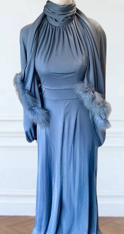 Rare Vintage Dress 1930s Old Hollywood Glam Evening Gala Gown Feather Scarf S - Image 1 of 4