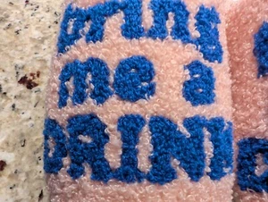 "bring me a drink" women's slippers s/m, pink/blue writing NEW, Living Royal - Picture 1 of 5