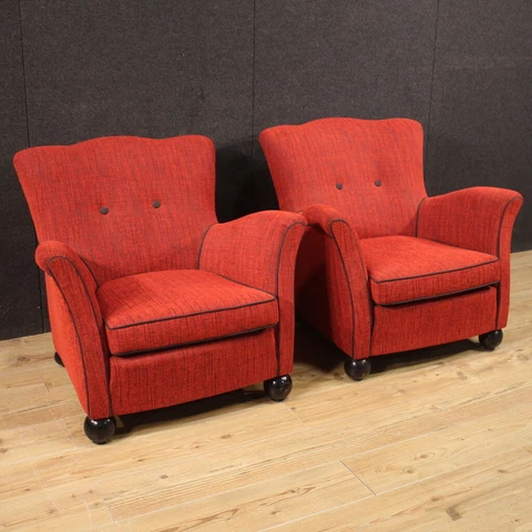 Pair of Italian armchairs design furniture red fabric modern vintage chairs 900 Cover