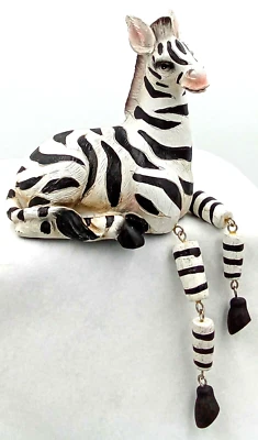 Lying Zebra Shelf Sitter Jointed Swinging Legs Homeview Design White Black Resin - Image 1 of 4