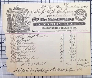 Cabezal de venta c1893 St. Louis Missouri The Schottmueller Exposition Cigar Co. - Imagen 1 de 1