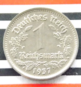 GERMAN Coin 1 REICHSMARK 1937 A Nickel THIRD REICH 3rd EAGLE WW2 +RARE Mark NICE - Picture 1 of 4