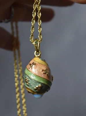 Joan Rivers Gold Tone Pastel Enamel Tumbling Playful Bears Egg Pendant Necklace - Image 1 of 4