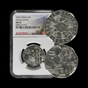 AUSTRIA. 2009, 5 Euro, Silver - NGC MS70 - Top Pop ๐ฅ Joseph Haydn ๐ถ MD - Picture 1 of 9