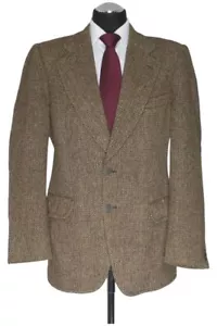 Harris Tweed Jacket Suit 48 Braun Beige Herringbone Single Row 2-Knopf Vintage - Picture 1 of 5