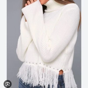 Women's Lulus Freethinker Sweater Size S Off-White Cream Studded Fringe - Picture 1 of 6