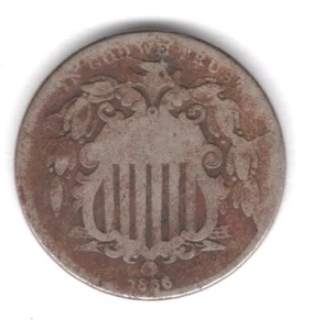 1866 Rays Shield Nickel * HUGE OBVERSE CUD & MANY DIE BREAKS !! * SNC-1866-29 - Picture 1 of 2