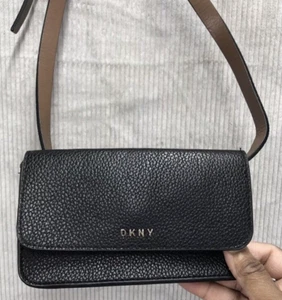 DKNY Belt Bag Fanny Pack Black Pebbled Faux Feather 7x4 51 inch Belt Purse - Picture 1 of 13