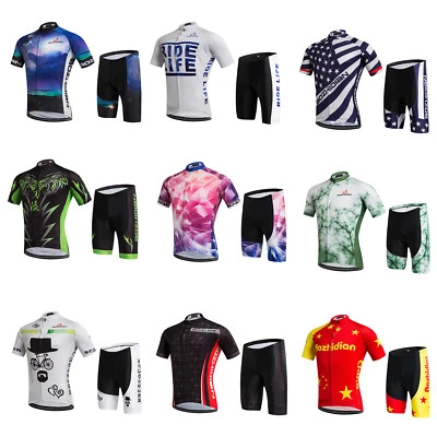 Conjunto de roupas masculinas de bicicleta manga curta jersey de ciclismo e kit de shorts acolchoados - Imagem 1 de 4