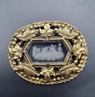 Antique Cherub Intaglio Brooch Victorian Revival Style Pin Grecian Brass 