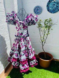 Waist 27" Vintage Authentic Flamenco Gypsy Dress Frida Kahlo Feria Gitana Purple - Picture 1 of 7