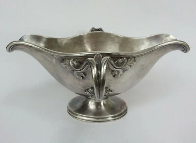 SUPERBE ancienne SAUCIERE en BRONZE ARGENTE style LOUIS XV décor feuillages - Photo 1/4