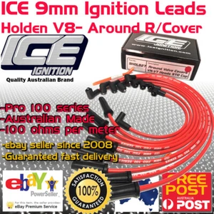 ICE PRO 100 9mm Spark Plug Leads Holden V8 VN Heads STD Cap Around R/Covers Red - Picture 1 of 6