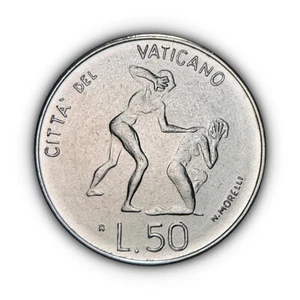 VATICAN CITY. 1983, 50 Lire - Pope JP2, Creation, Banishment, Adam Eve 1 - Picture 1 of 4