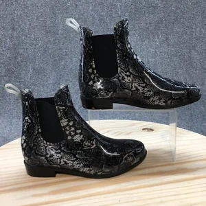 Time and True Boots Womens 7 Pull On Snake Print Chelsea Rain Boot Black Rubber - Picture 1 of 15