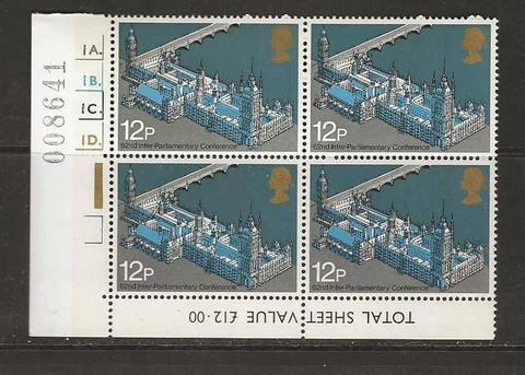 GREAT BRITAIN Plate Blocks...Sc# 753...Mint NH...1975 Cover