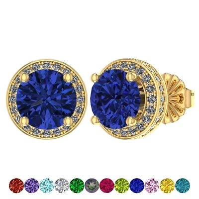 Pendientes de piedra de nacimiento de septiembre enchapados en oro amarillo de plata de ley con zafiro Foto 1 de 4