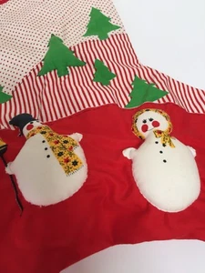 Retro 3D Cloth Snowman Xmas Stocking Vtg 1970s Groovy Red Snow Tree Snow Woman - Picture 1 of 5