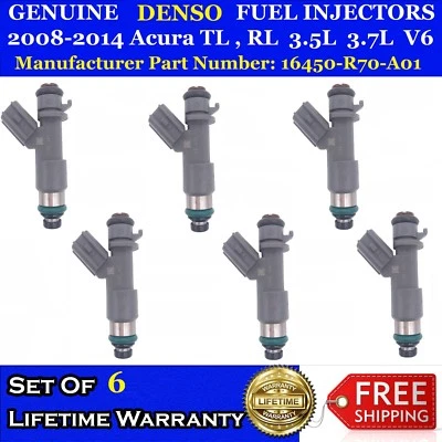 6x Inyectores de combustible Denso OEM para 08-14 Acura TL RL 3,5 L 3,7 L V6 16450-R70-A01 Foto 1 de 3
