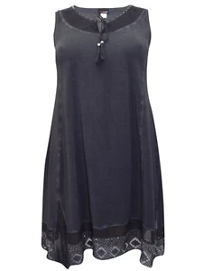 MIA MODA CHARCOAL TIE NECK LACE TRIM SLEEVELESS TOP - SIZES 24 26 28 30 36 - Picture 1 of 4