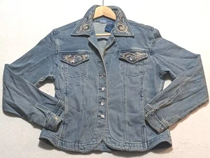 Disney Tinker Bell Womens S Denim Jean Jacket Embellished Bling Sparkly Pan - Picture 1 of 12