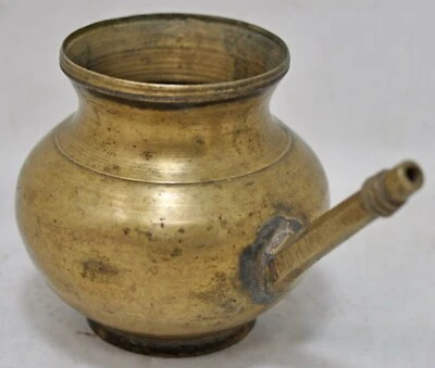Antique Brass Water Drinking Pot With Spout Original Old Hand Crafted - Image 1 of 4