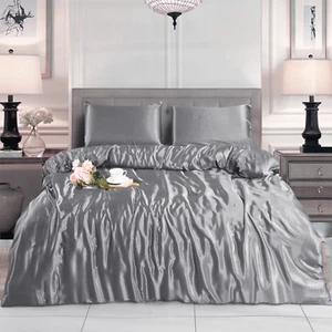 Luxury Satin Silk 6PCS Bedding Set - Duvet Cover, Fitted Sheet & 4 Pillowcases - Picture 1 of 158