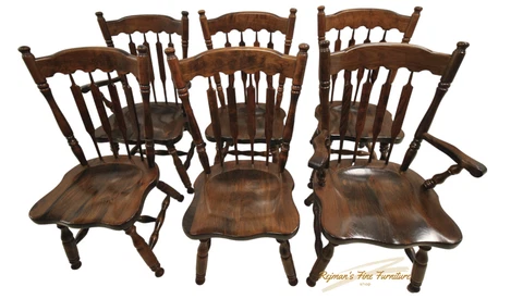 Set of 6 S. Bent Bros. Colonial Arrow Back Pine Dining Chairs Cover