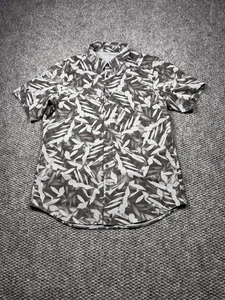 Lululemon Leaf Print Shirt Mens L Gray Short Sleeve Button Up Casual Resort - Picture 1 of 6